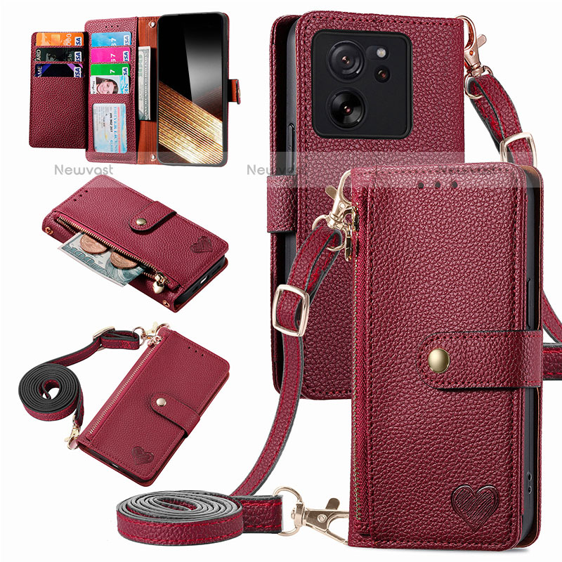 Leather Case Stands Flip Cover Holder S16D for Xiaomi Redmi K60 Ultra 5G Red