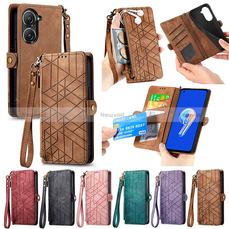 Leather Case Stands Flip Cover Holder S17D for Asus Zenfone 9