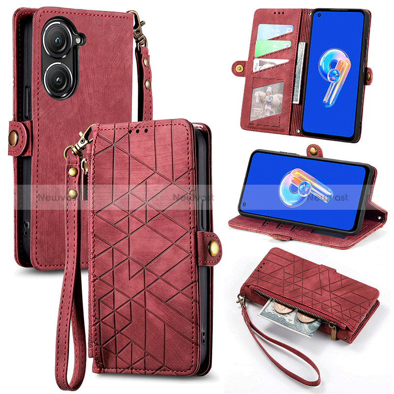 Leather Case Stands Flip Cover Holder S17D for Asus Zenfone 9