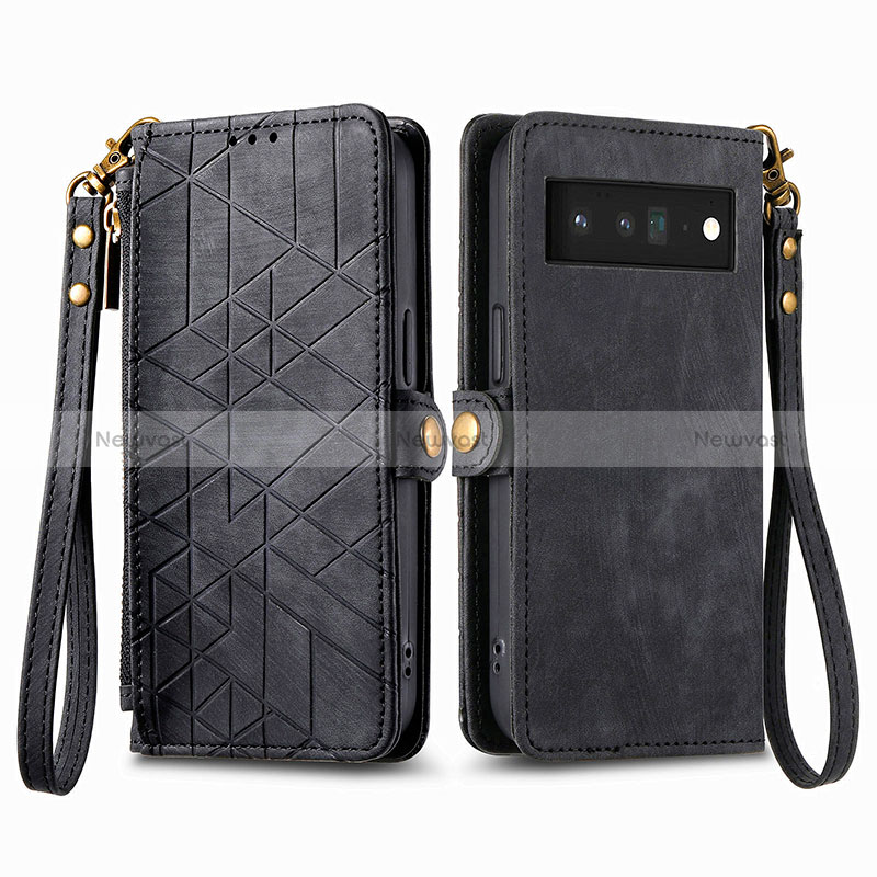 Leather Case Stands Flip Cover Holder S17D for Google Pixel 6 Pro 5G Black