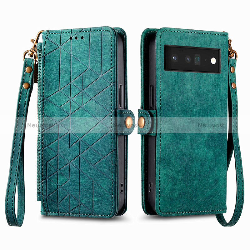 Leather Case Stands Flip Cover Holder S17D for Google Pixel 6 Pro 5G Green