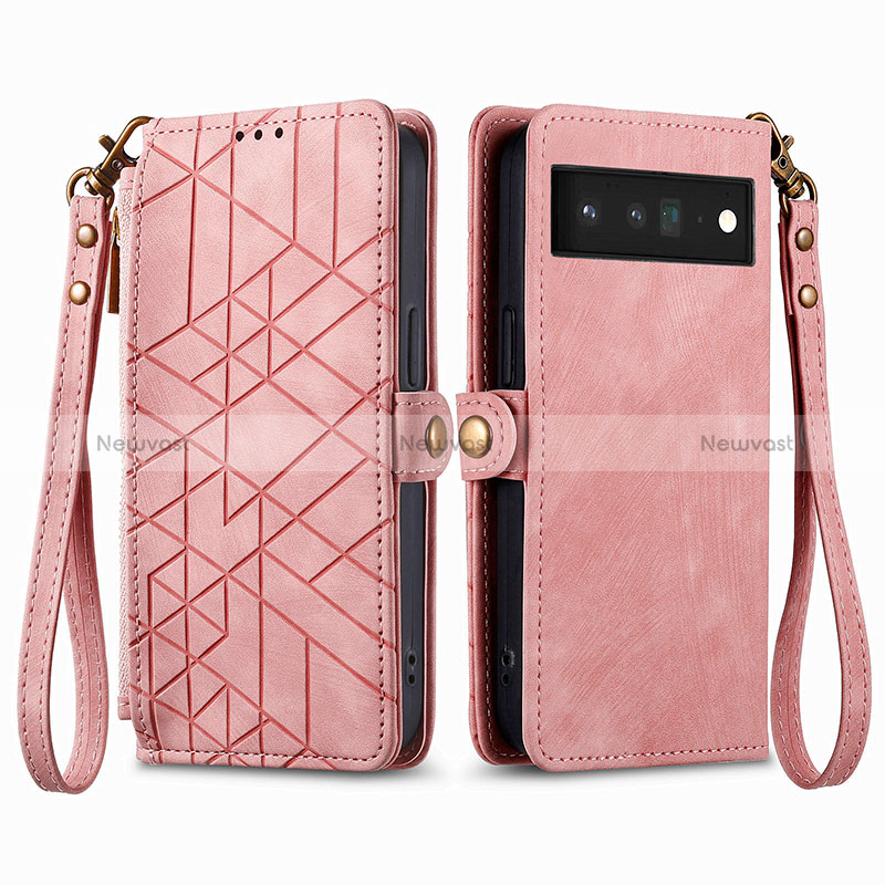 Leather Case Stands Flip Cover Holder S17D for Google Pixel 6 Pro 5G Pink