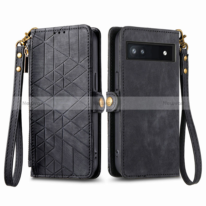 Leather Case Stands Flip Cover Holder S17D for Google Pixel 6a 5G Black