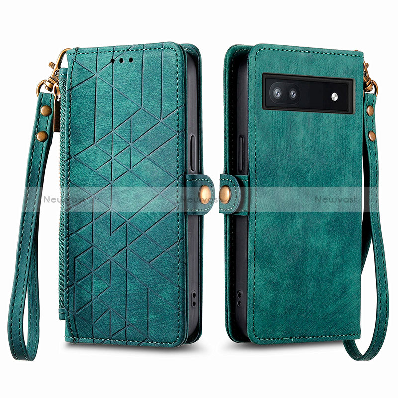Leather Case Stands Flip Cover Holder S17D for Google Pixel 6a 5G Green