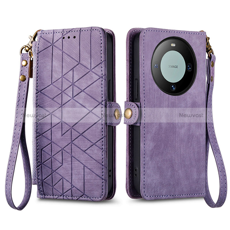 Leather Case Stands Flip Cover Holder S17D for Huawei Mate 60 Purple