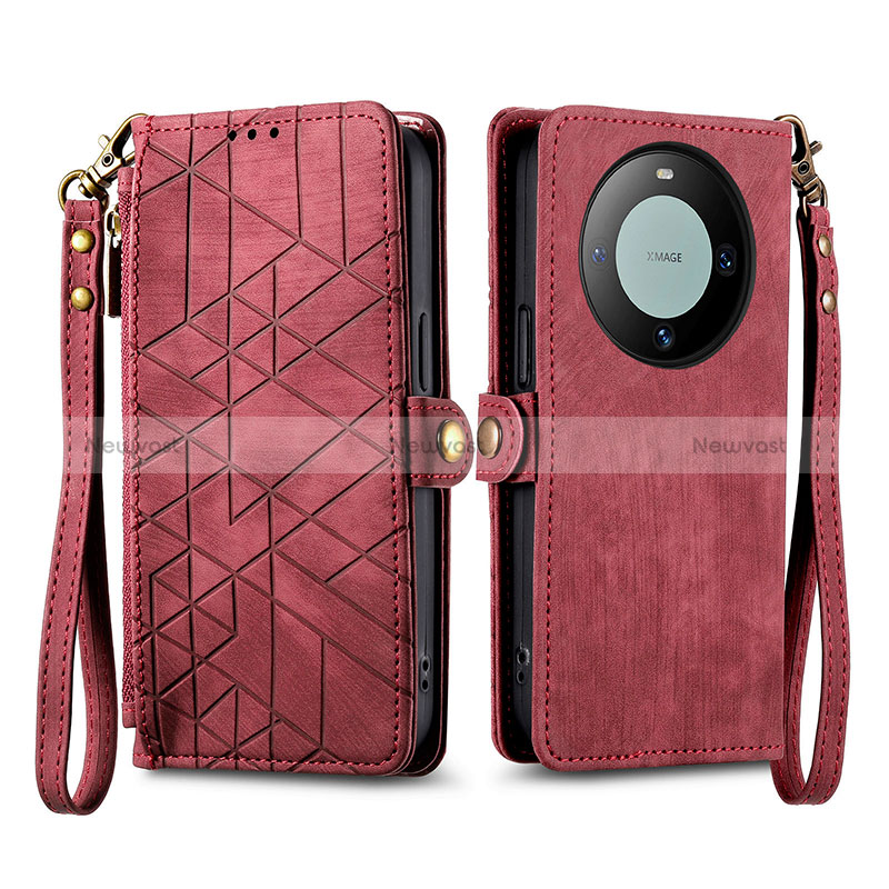 Leather Case Stands Flip Cover Holder S17D for Huawei Mate 60 Red