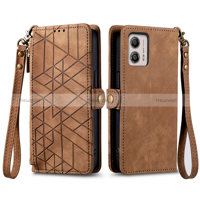 Leather Case Stands Flip Cover Holder S17D for Motorola Moto G53 5G