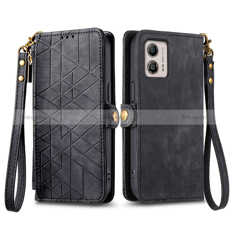 Leather Case Stands Flip Cover Holder S17D for Motorola Moto G53 5G