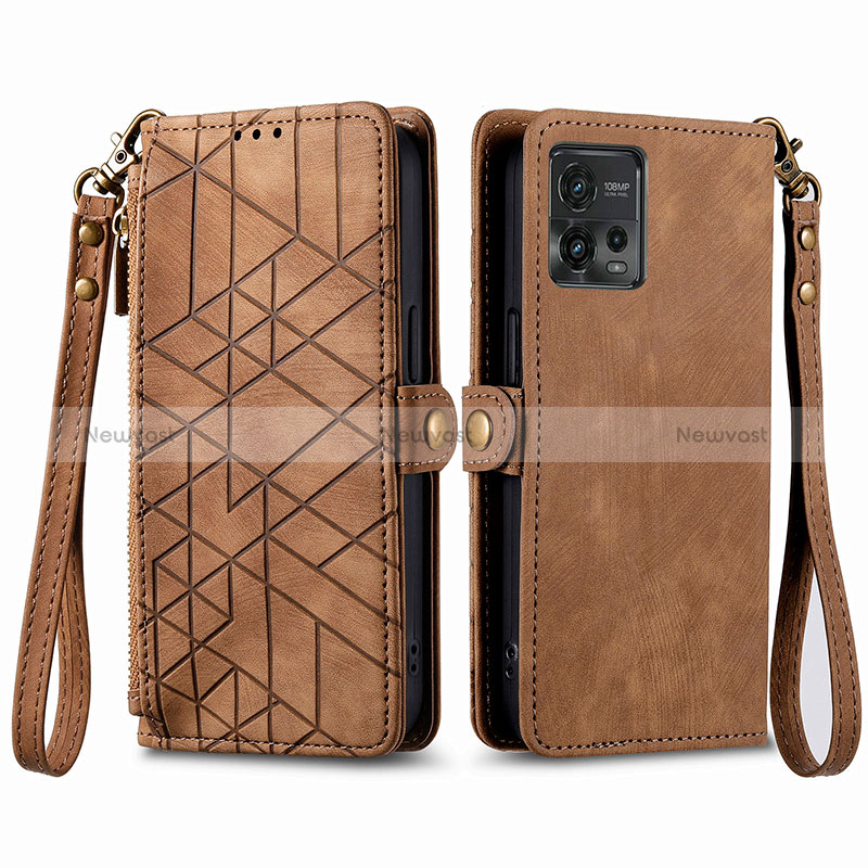 Leather Case Stands Flip Cover Holder S17D for Motorola Moto G72 Brown