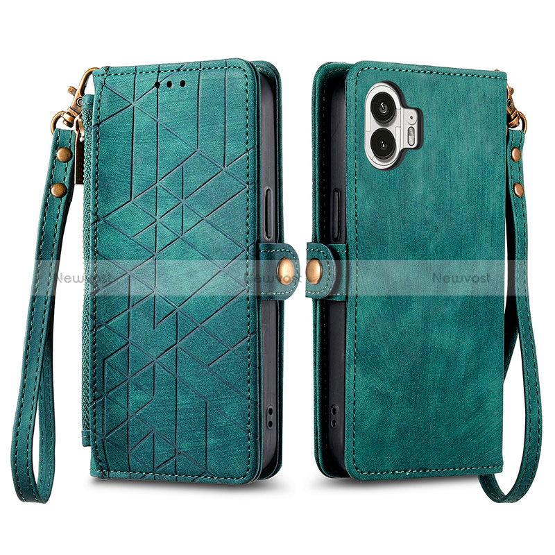 Leather Case Stands Flip Cover Holder S17D for Nothing Phone 2 Green