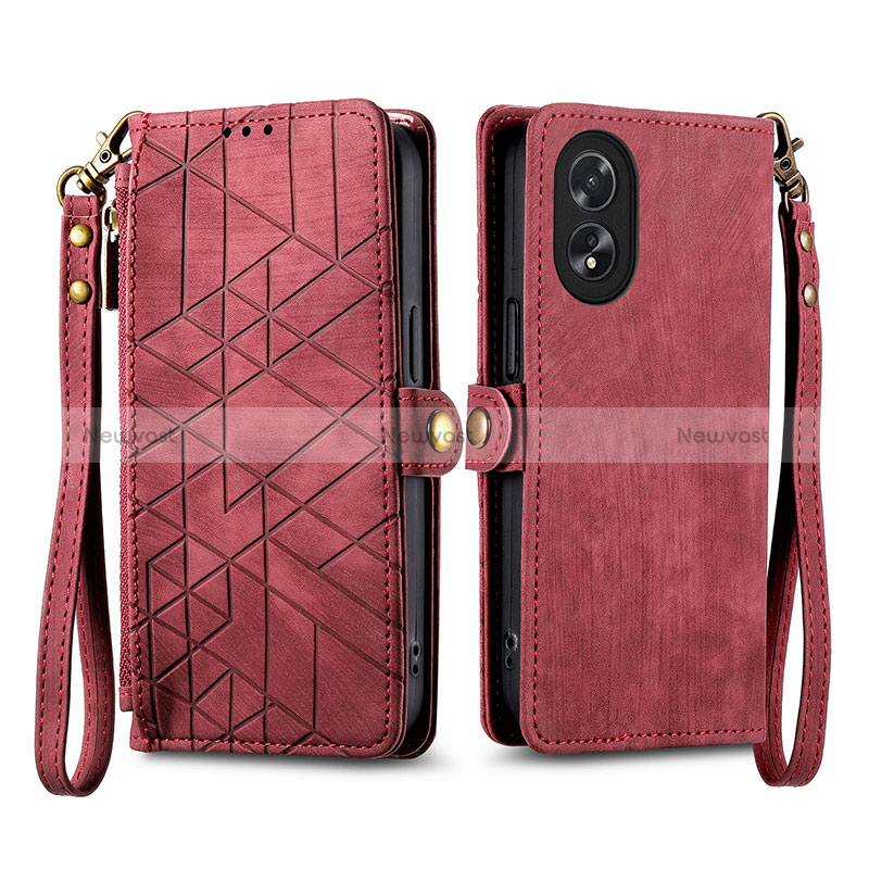 Leather Case Stands Flip Cover Holder S17D for Oppo A38 Red