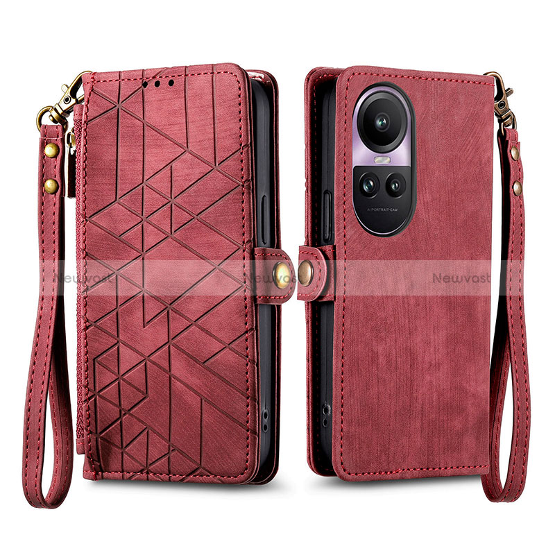 Leather Case Stands Flip Cover Holder S17D for Oppo Reno10 5G Red