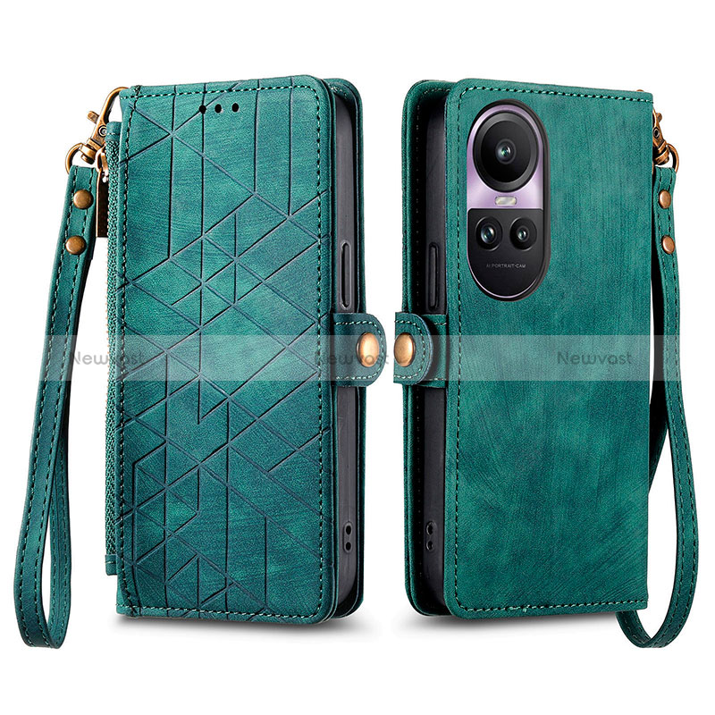 Leather Case Stands Flip Cover Holder S17D for Oppo Reno10 Pro 5G Green