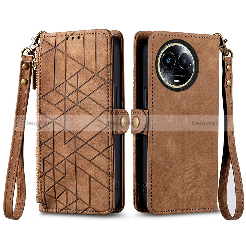 Leather Case Stands Flip Cover Holder S17D for Realme V50 5G Brown