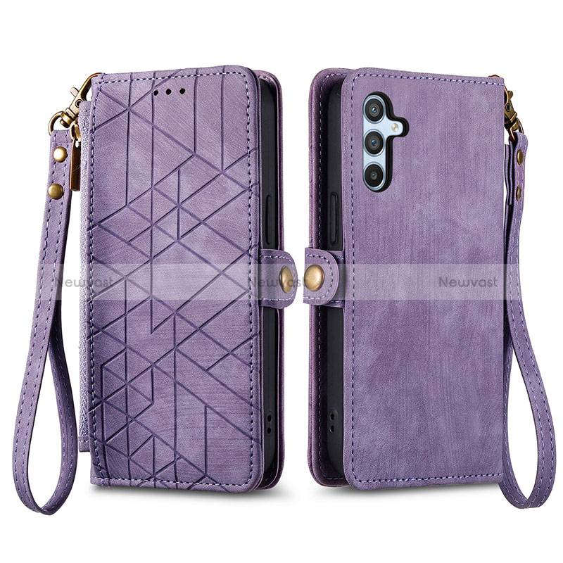 Leather Case Stands Flip Cover Holder S17D for Samsung Galaxy A34 5G Purple