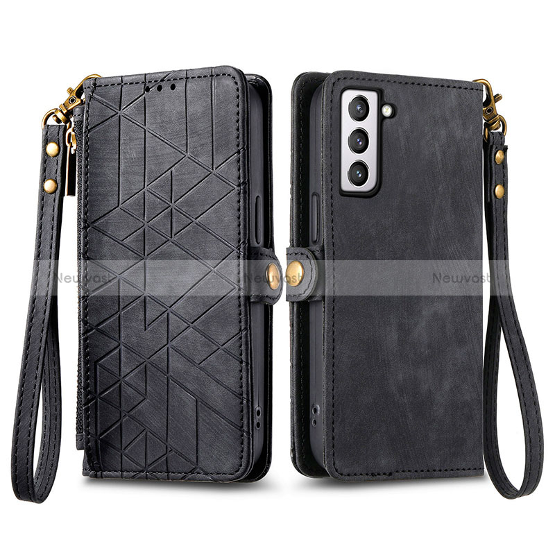 Leather Case Stands Flip Cover Holder S17D for Samsung Galaxy S21 FE 5G Black