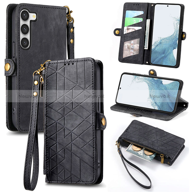 Leather Case Stands Flip Cover Holder S17D for Samsung Galaxy S23 Plus 5G