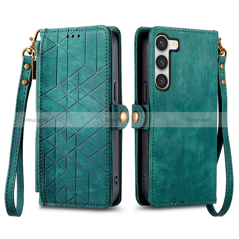 Leather Case Stands Flip Cover Holder S17D for Samsung Galaxy S24 5G Green