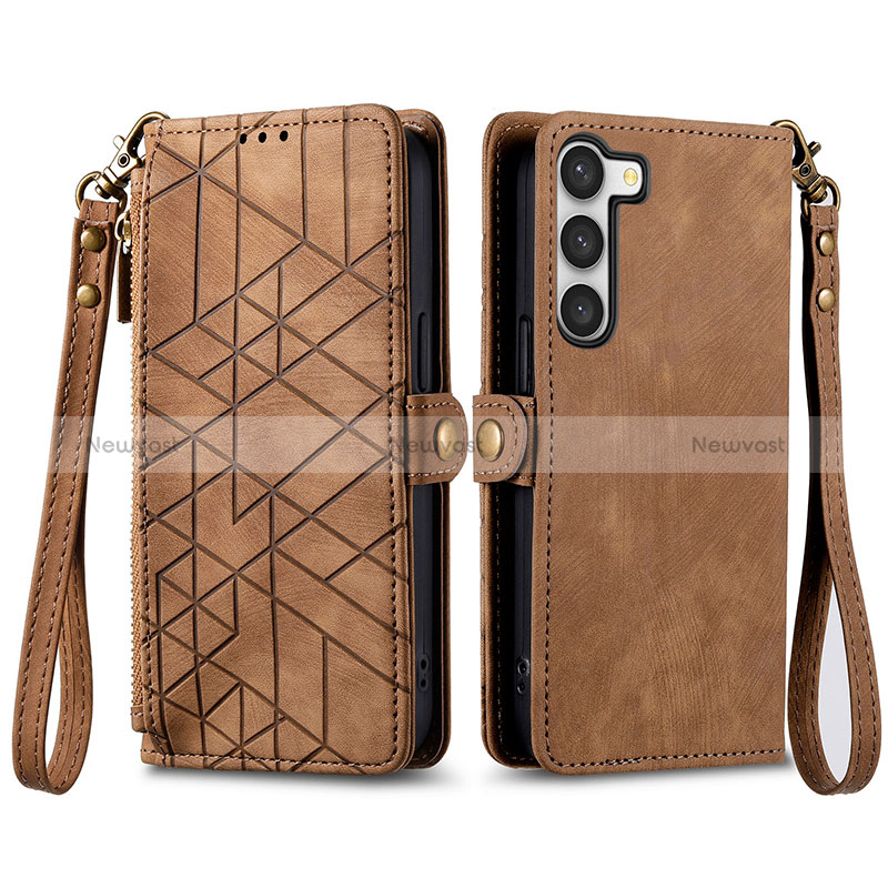 Leather Case Stands Flip Cover Holder S17D for Samsung Galaxy S24 Plus 5G