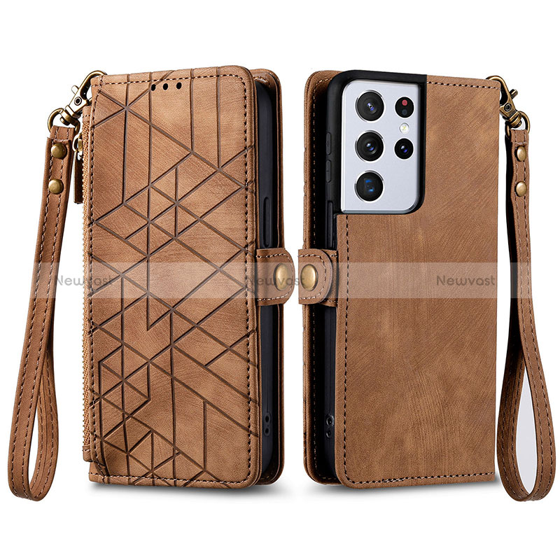 Leather Case Stands Flip Cover Holder S17D for Samsung Galaxy S24 Ultra 5G