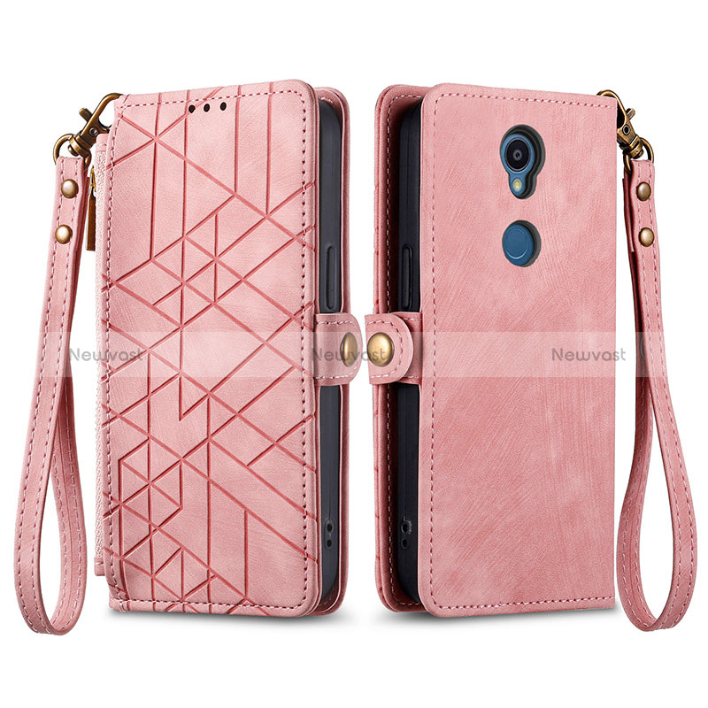 Leather Case Stands Flip Cover Holder S17D for Sharp Rouvo V Pink