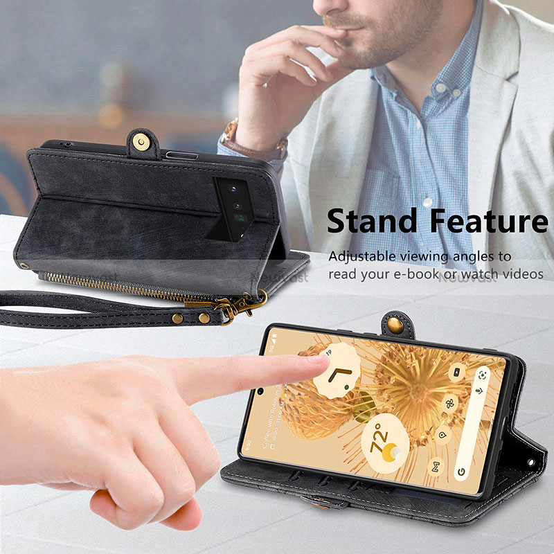 Leather Case Stands Flip Cover Holder S18D for Google Pixel 6 Pro 5G