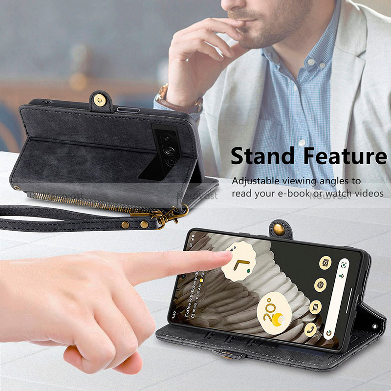 Leather Case Stands Flip Cover Holder S18D for Google Pixel 7 Pro 5G