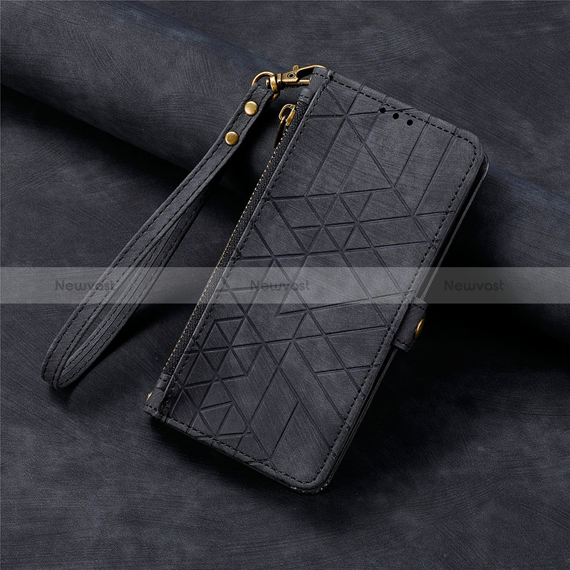 Leather Case Stands Flip Cover Holder S18D for Motorola Moto G14 Black