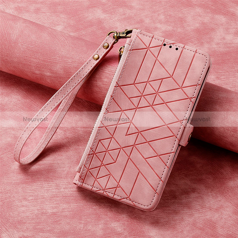 Leather Case Stands Flip Cover Holder S18D for Motorola Moto G14 Pink