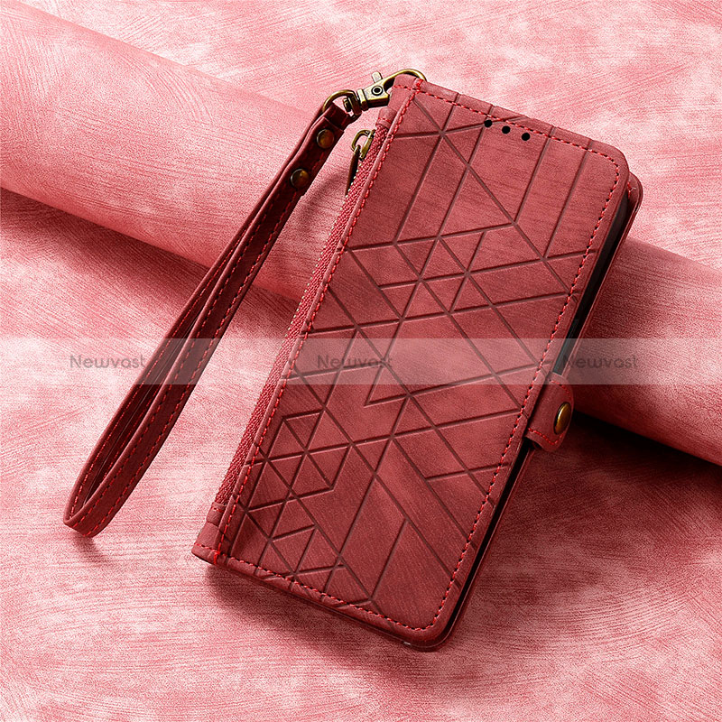 Leather Case Stands Flip Cover Holder S18D for Motorola Moto G14 Red