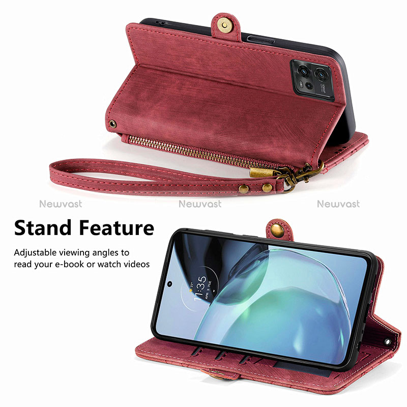 Leather Case Stands Flip Cover Holder S18D for Motorola Moto G72