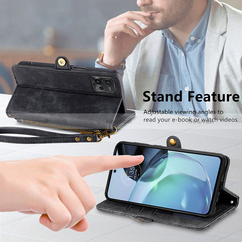 Leather Case Stands Flip Cover Holder S18D for Motorola Moto G72