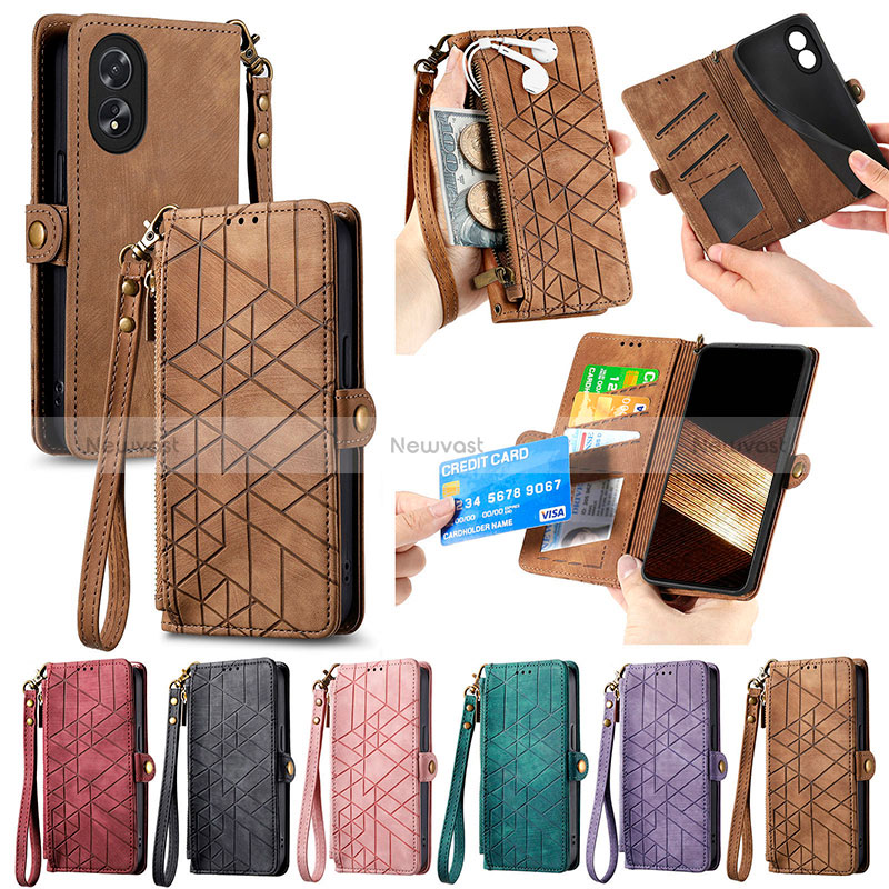 Leather Case Stands Flip Cover Holder S18D for Oppo A18