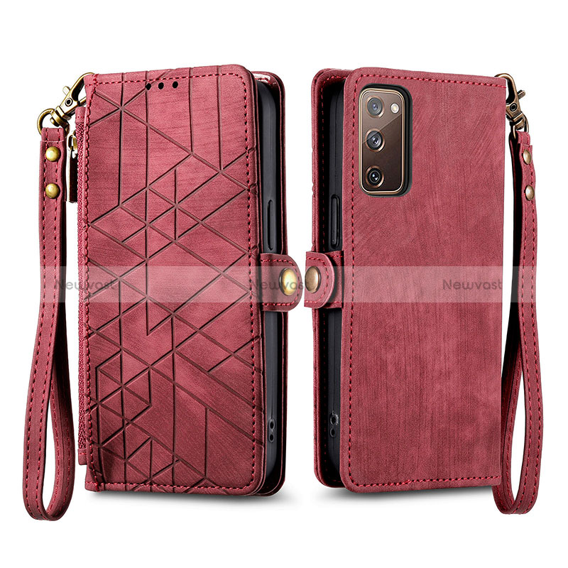 Leather Case Stands Flip Cover Holder S18D for Samsung Galaxy S20 FE (2022) 5G Red