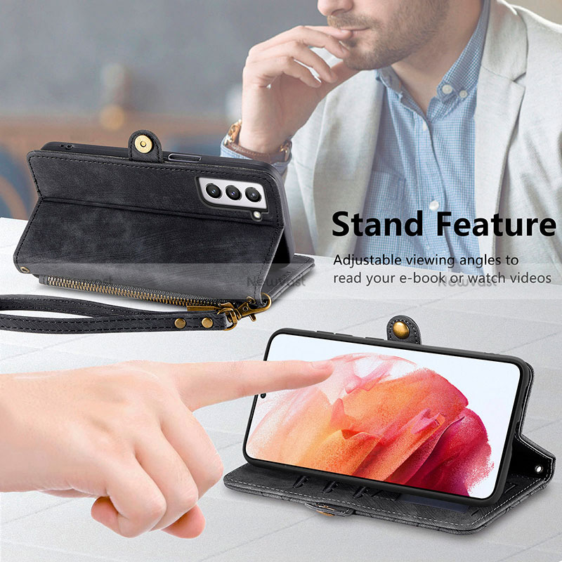 Leather Case Stands Flip Cover Holder S18D for Samsung Galaxy S21 FE 5G