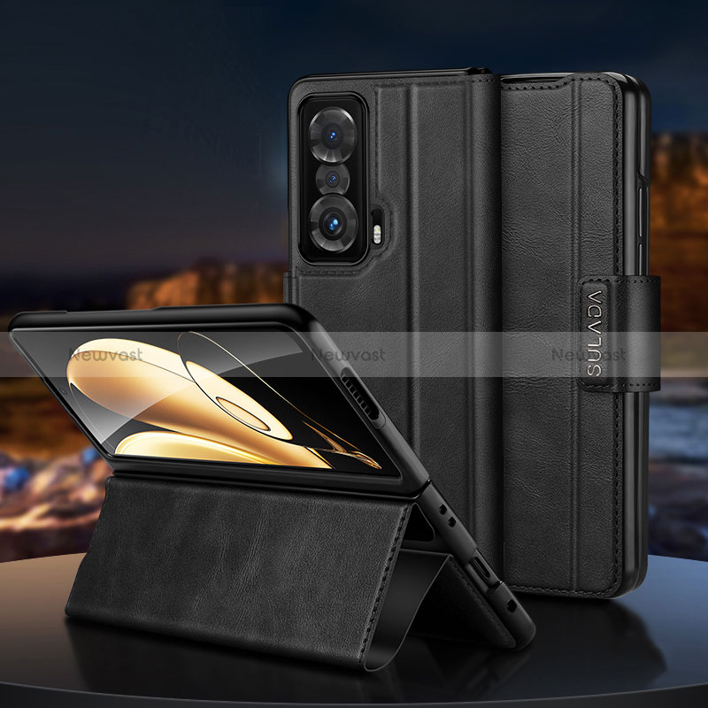 Leather Case Stands Flip Cover Holder SD1 for Huawei Honor Magic V 5G Black