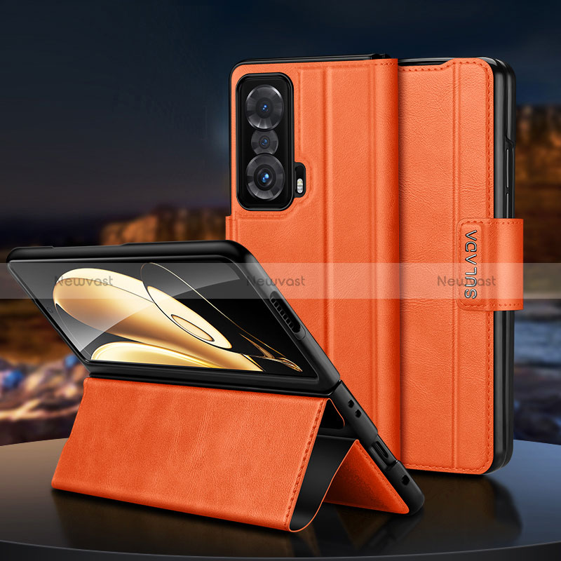 Leather Case Stands Flip Cover Holder SD1 for Huawei Honor Magic V 5G Orange