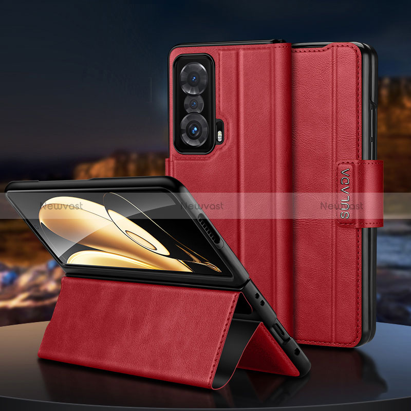 Leather Case Stands Flip Cover Holder SD1 for Huawei Honor Magic V 5G Red