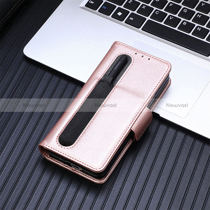 Leather Case Stands Flip Cover Holder SD2 for Samsung Galaxy Z Fold5 5G Rose Gold