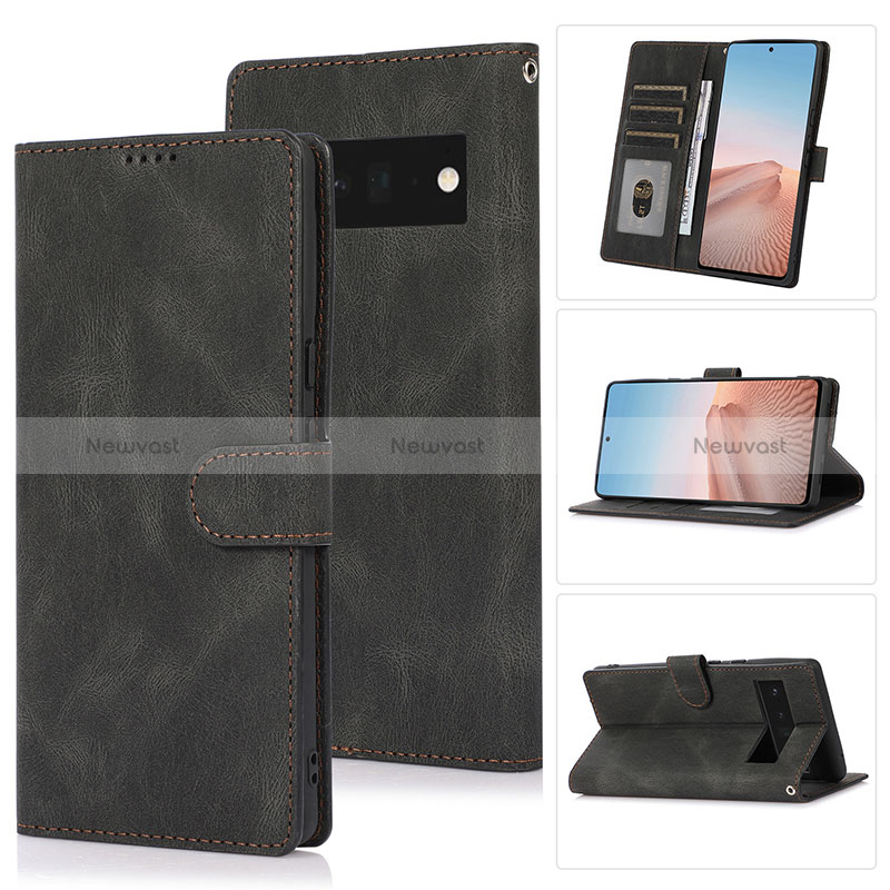 Leather Case Stands Flip Cover Holder SY1 for Google Pixel 6 5G Black