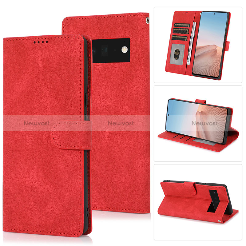 Leather Case Stands Flip Cover Holder SY1 for Google Pixel 6 Pro 5G Red