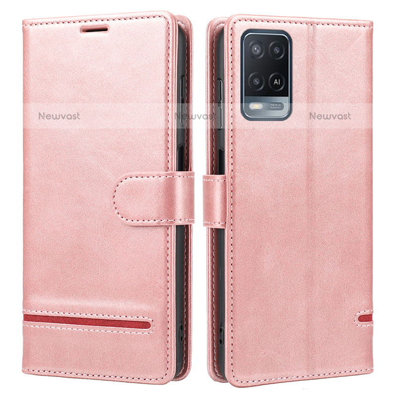 Leather Case Stands Flip Cover Holder SY1 for Oppo A54 4G Pink