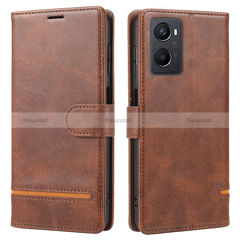 Leather Case Stands Flip Cover Holder SY1 for Oppo A96 5G Brown