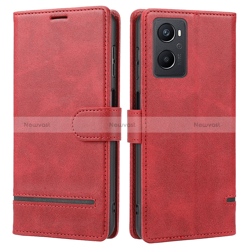 Leather Case Stands Flip Cover Holder SY1 for Oppo A96 5G Red