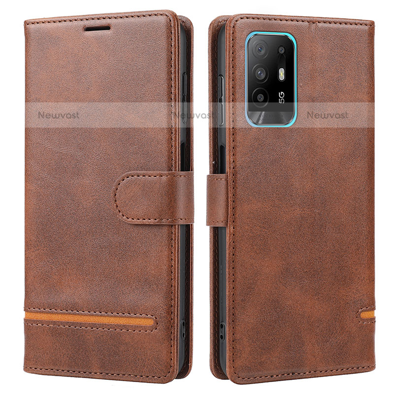 Leather Case Stands Flip Cover Holder SY1 for Oppo F19 Pro+ Plus 5G Brown