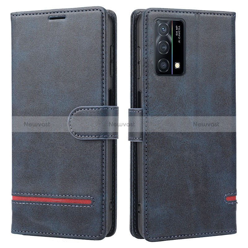 Leather Case Stands Flip Cover Holder SY1 for Oppo K9 5G Blue