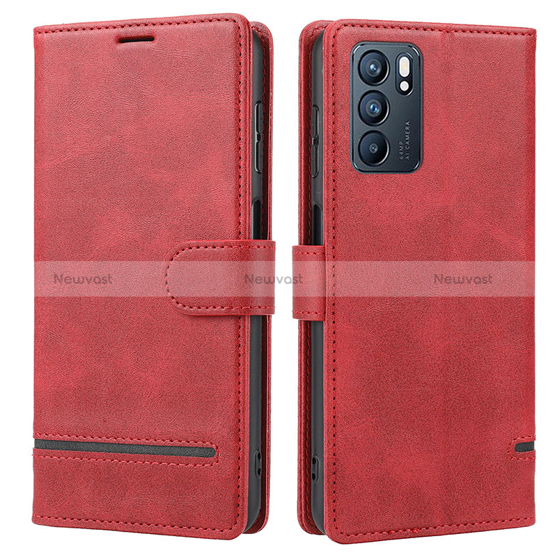 Leather Case Stands Flip Cover Holder SY1 for Oppo Reno6 5G Red