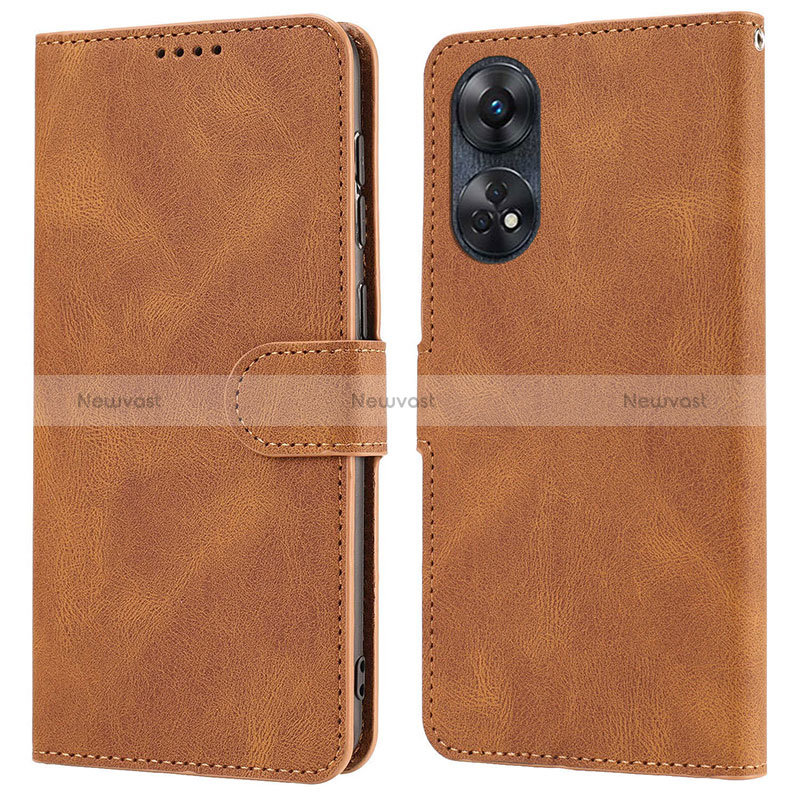 Leather Case Stands Flip Cover Holder SY1 for Oppo Reno8 T 4G Brown
