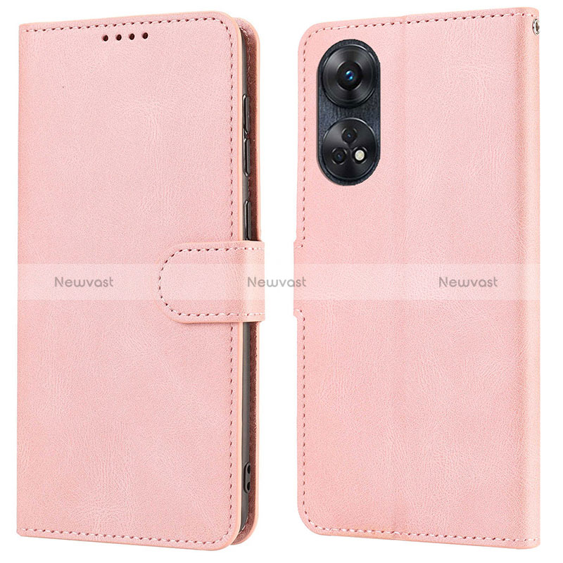 Leather Case Stands Flip Cover Holder SY1 for Oppo Reno8 T 4G Pink