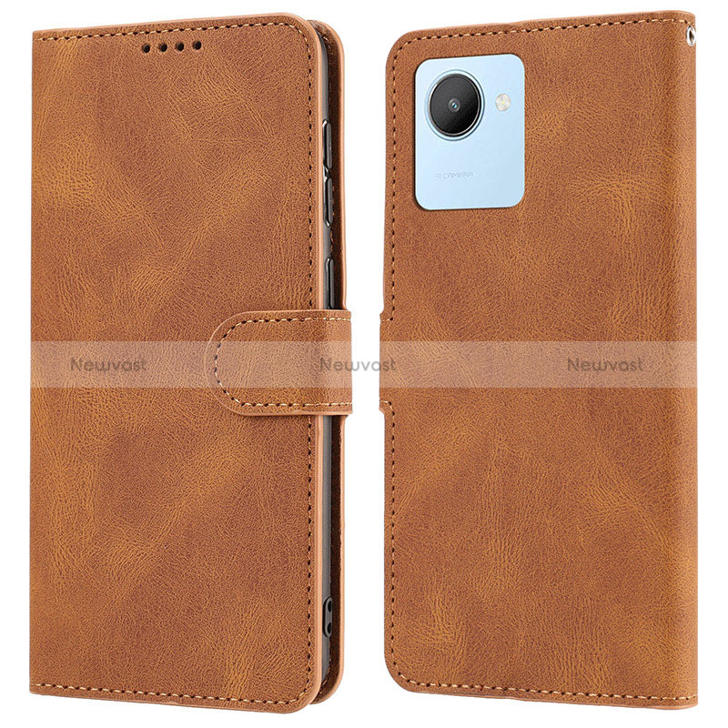 Leather Case Stands Flip Cover Holder SY1 for Realme Narzo 50i Prime Brown